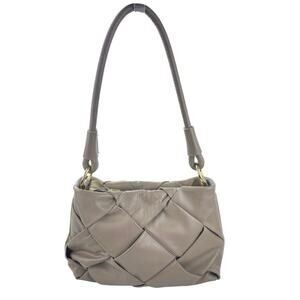 Valentina Fiore Women's Taupe Tan Woven Leather Zipper Handbag Shoulder Bag